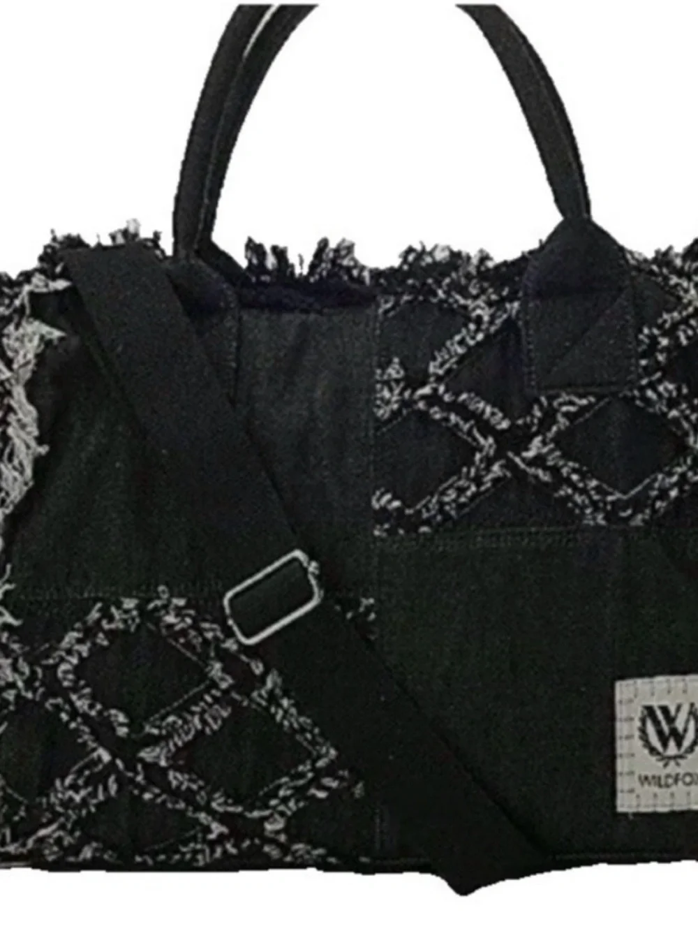 Wildfox Black & White Frayed Patchwork Tote Bag